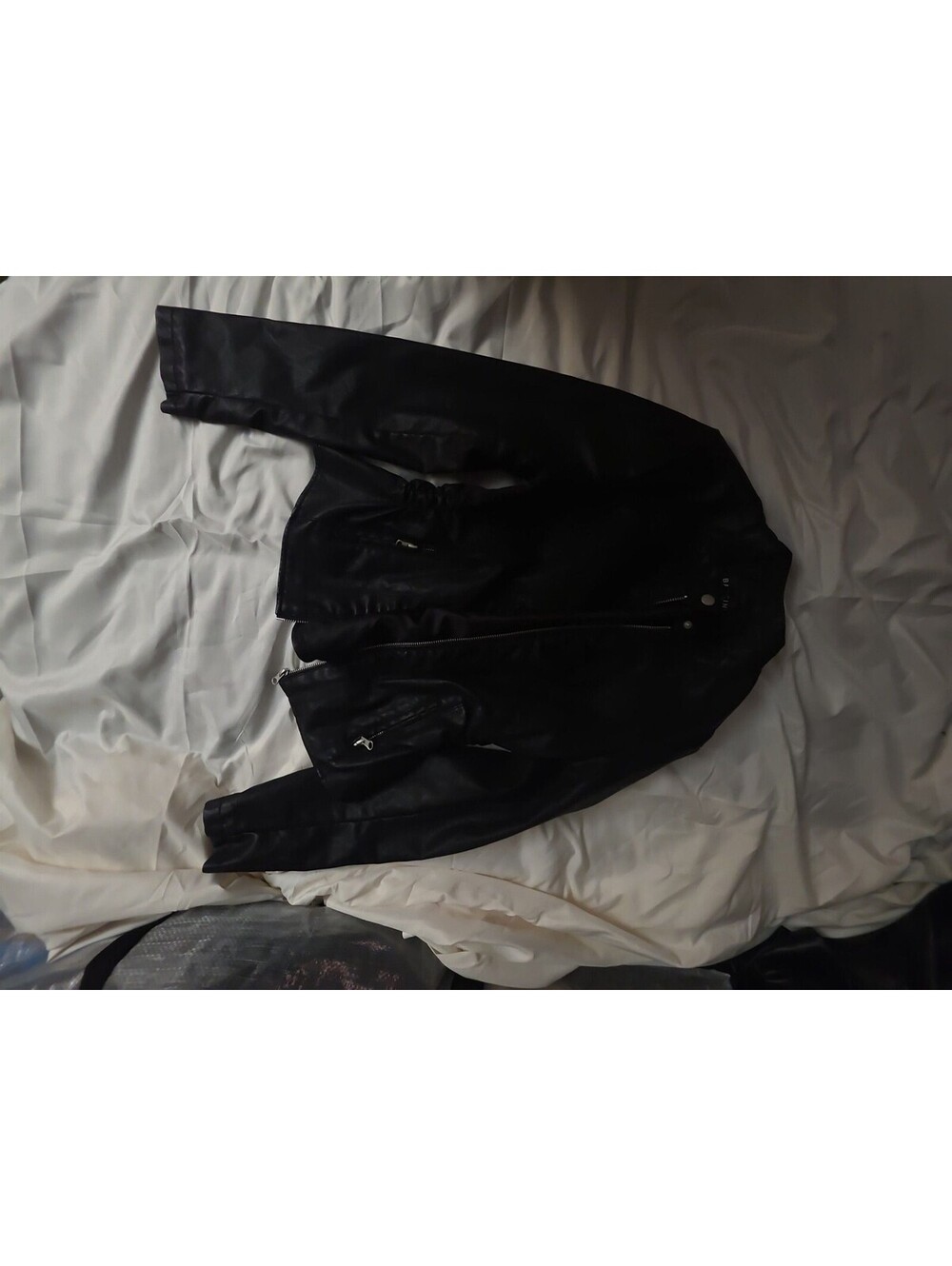 Baccini Black Faux Leather Motorcycle Biker Jacket PS